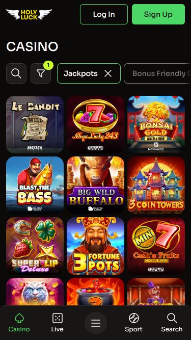 Jackpot móvil del casino HolyLuck