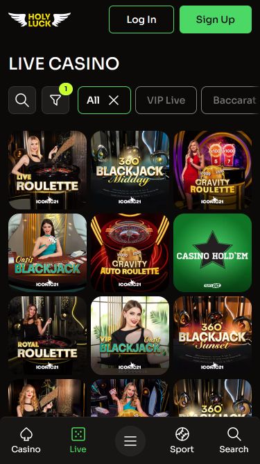 Casino móvil HolyLuck con crupier en vivo