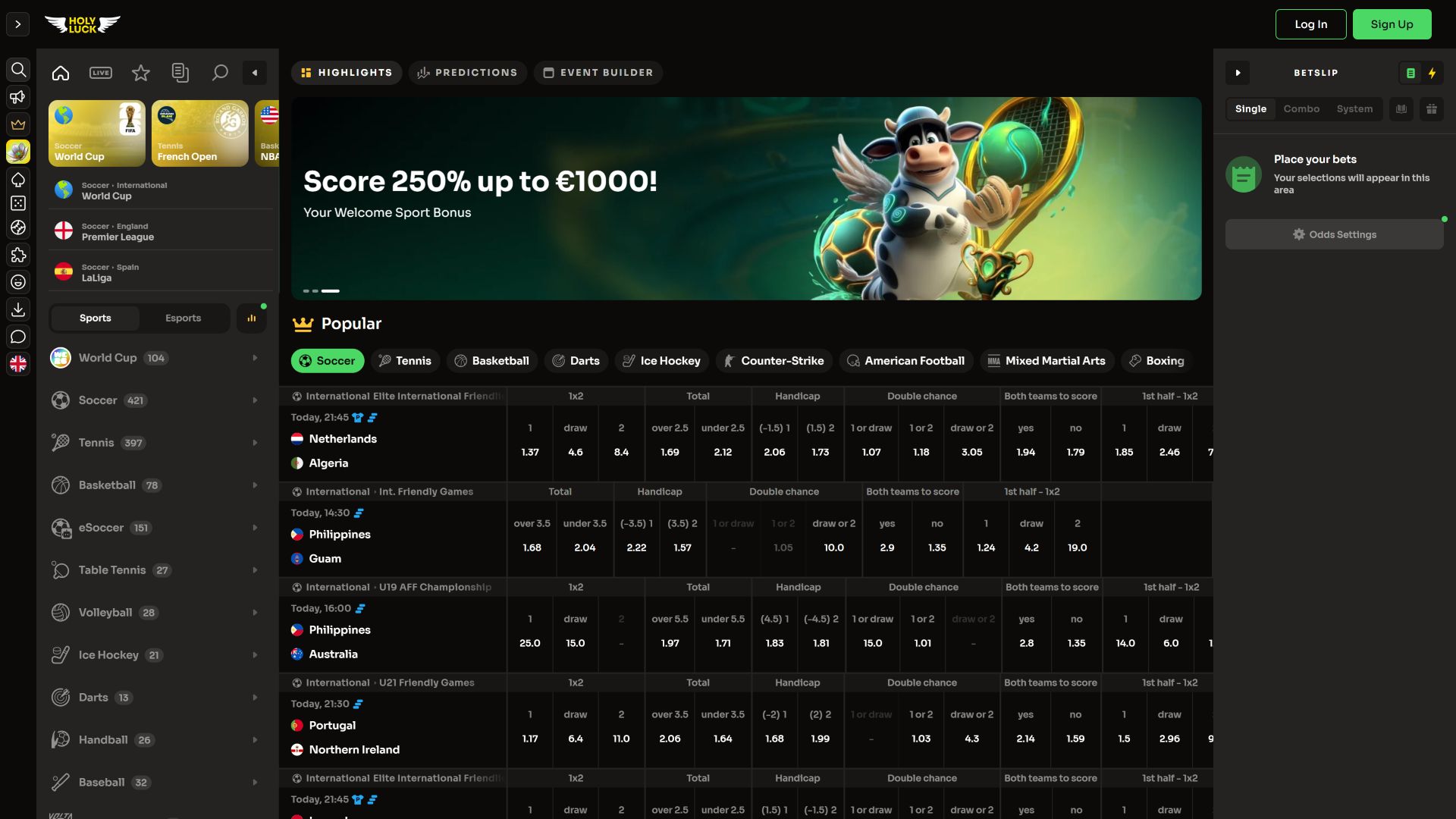 Deportes de escritorio del casino HolyLuck