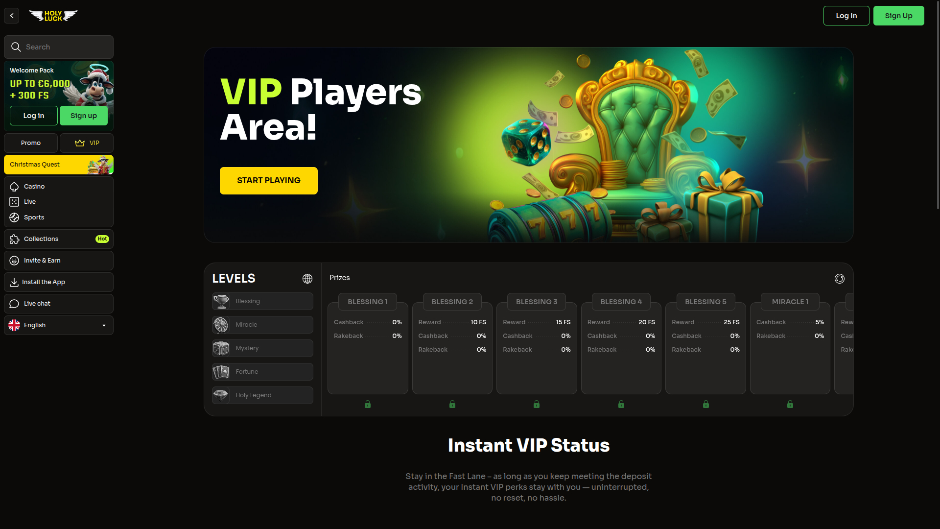 Programme VIP pour ordinateur de bureau du casino HolyLuck