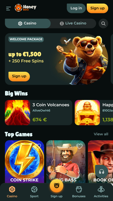 Página de inicio del Casino HoneyBetz