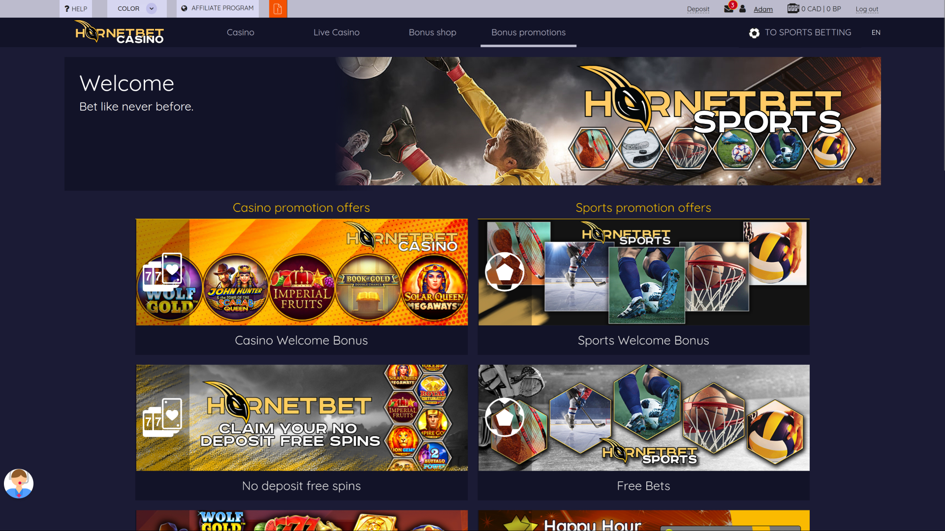 Акции казино Hornetbet для ПК