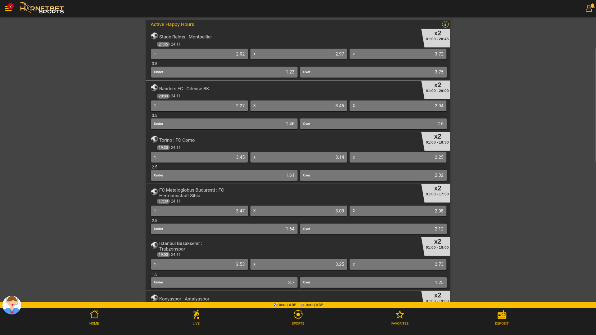 Hornetbet Casino Desktop Sports