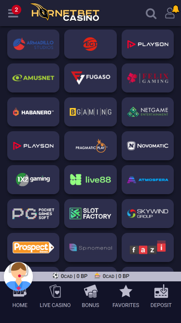 Разработчики мобильных игр казино Hornetbet