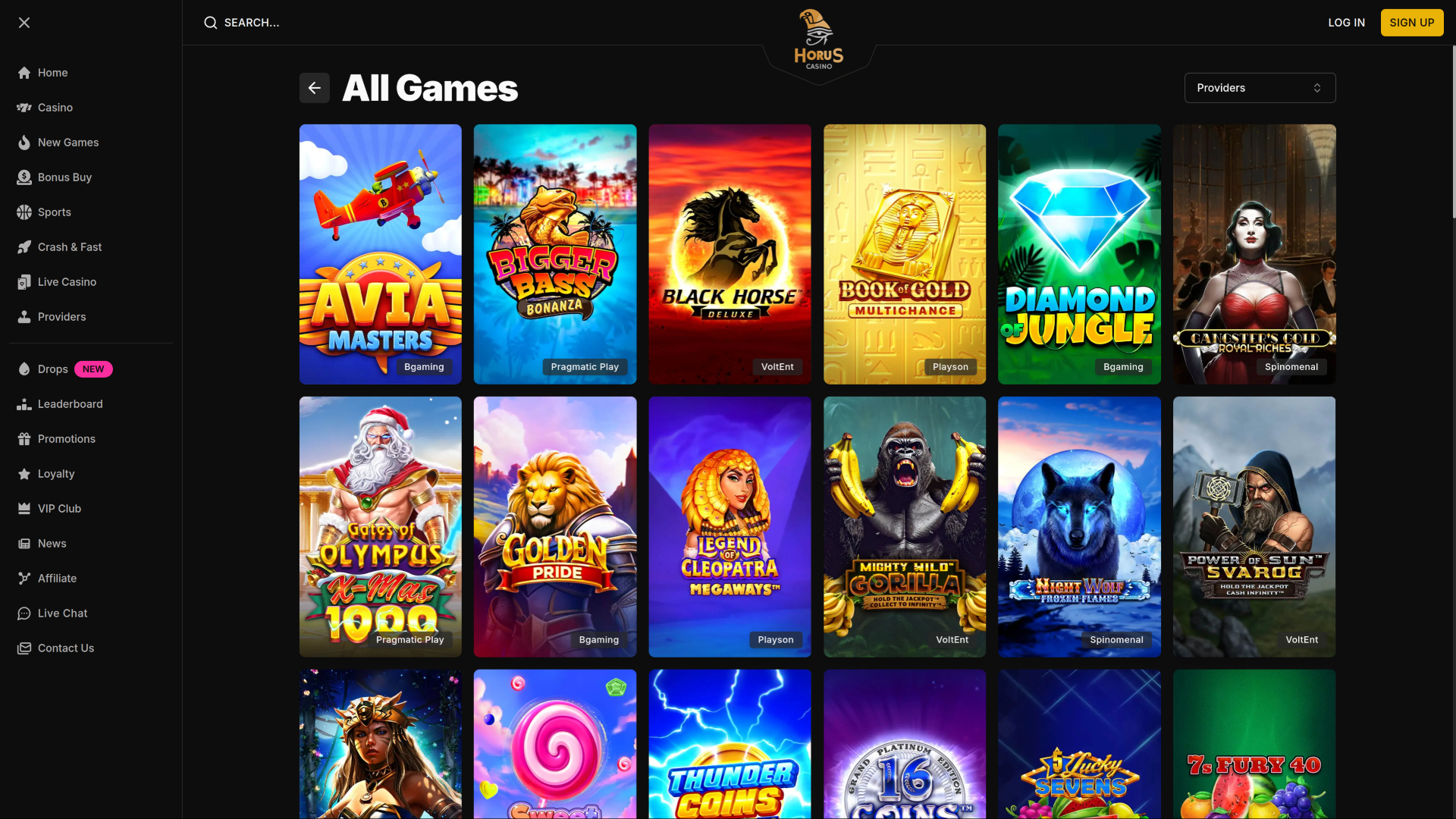 Juegos de escritorio de Horus Casino