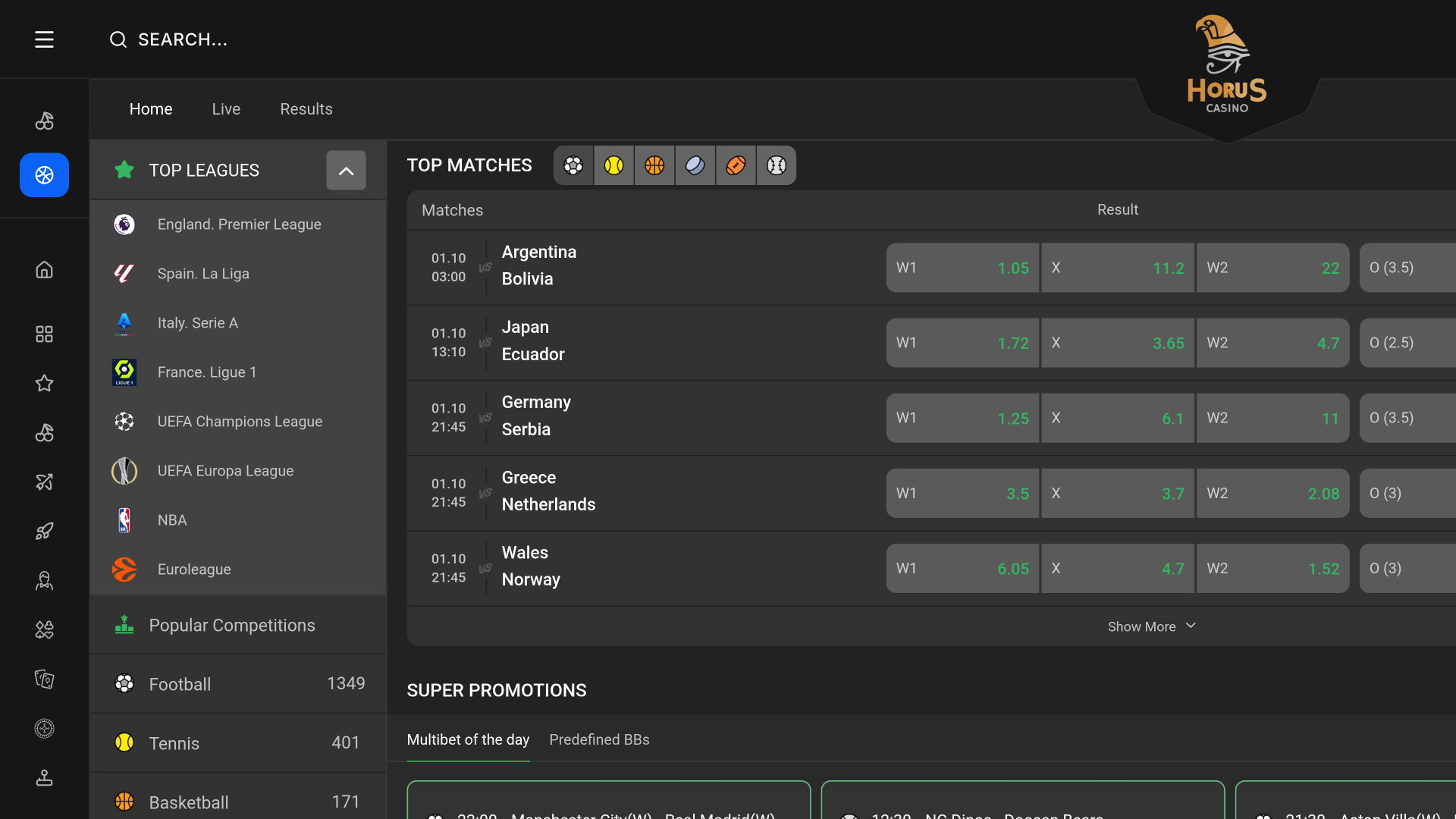 Horus Casino Desktop-Sport