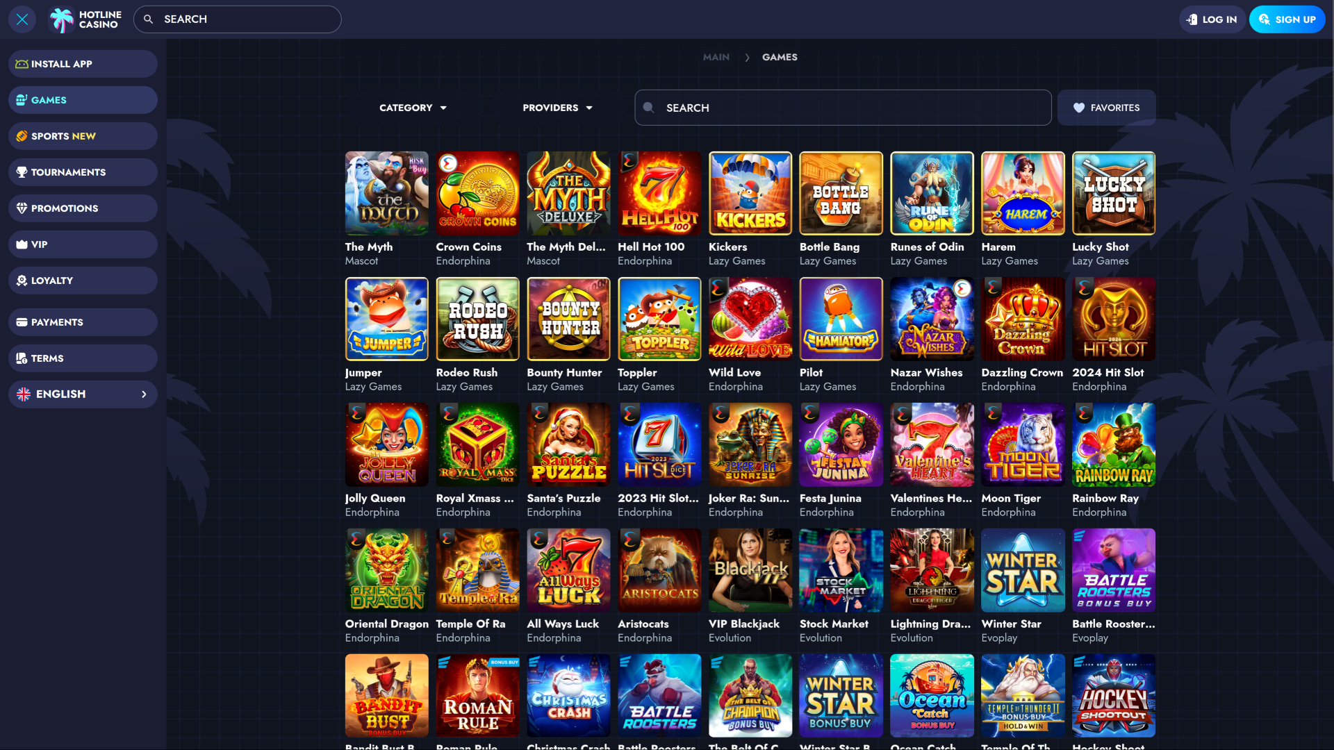 Juegos de escritorio de Hotline Casino