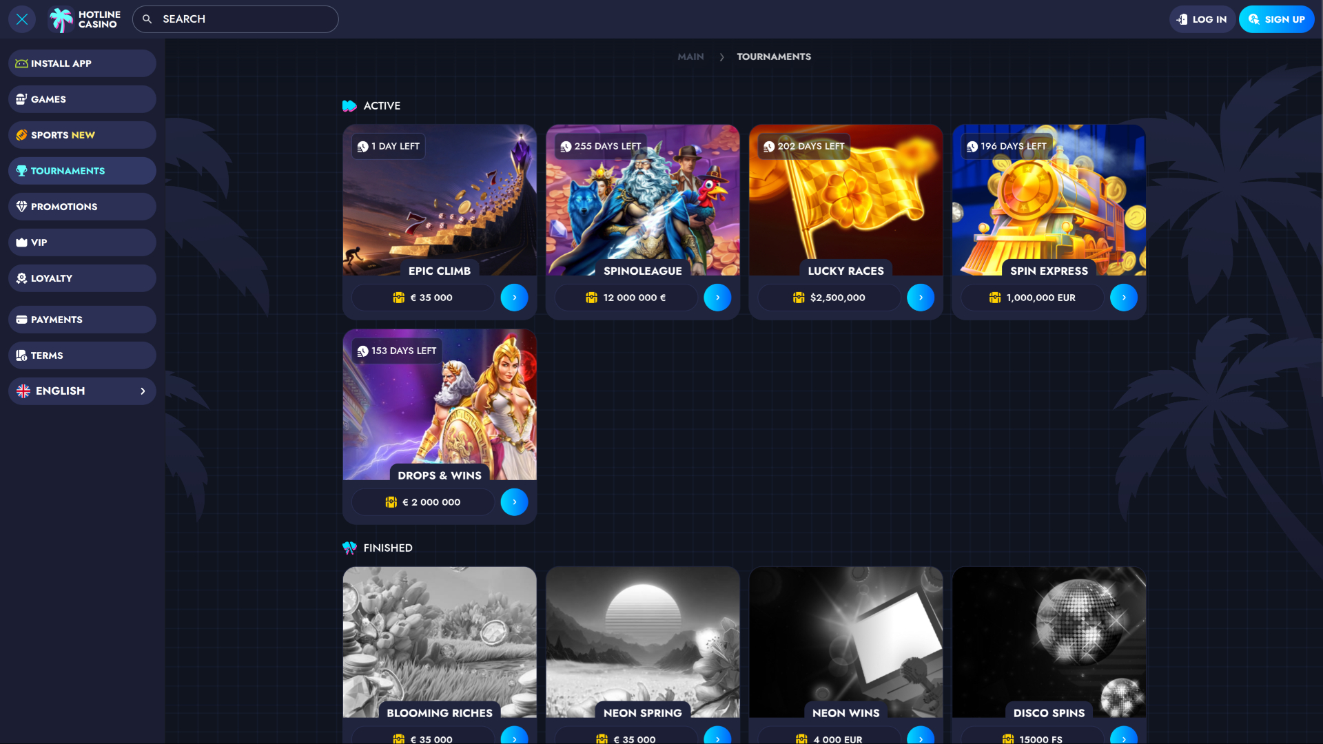 Torneos de escritorio de Hotline Casino