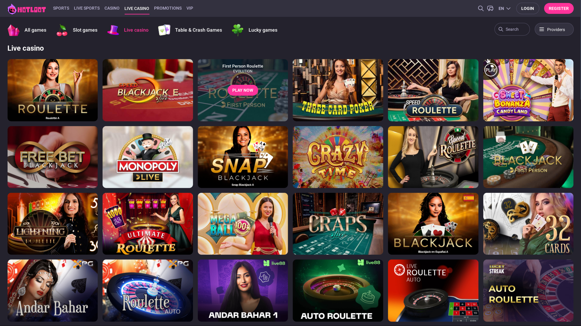 Casino Hotloot sur ordinateur avec croupier en direct