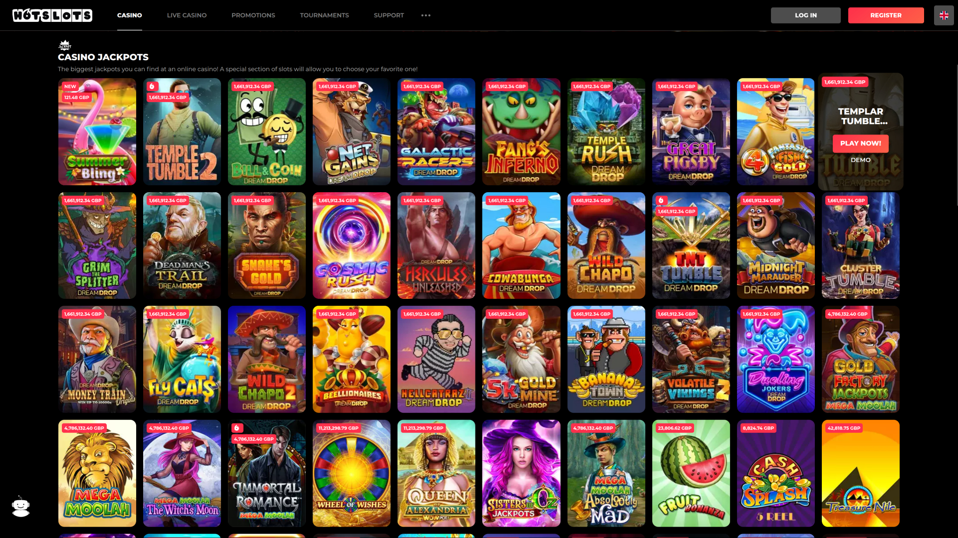 Jackpot du casino Hotslots sur ordinateur