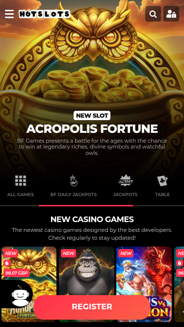Page d'accueil mobile du casino Hotslots