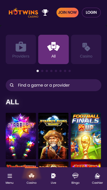 Juegos móviles de Hotwins Casino