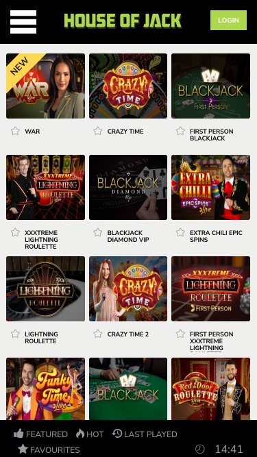 Casino mobile House of Jack avec croupier en direct