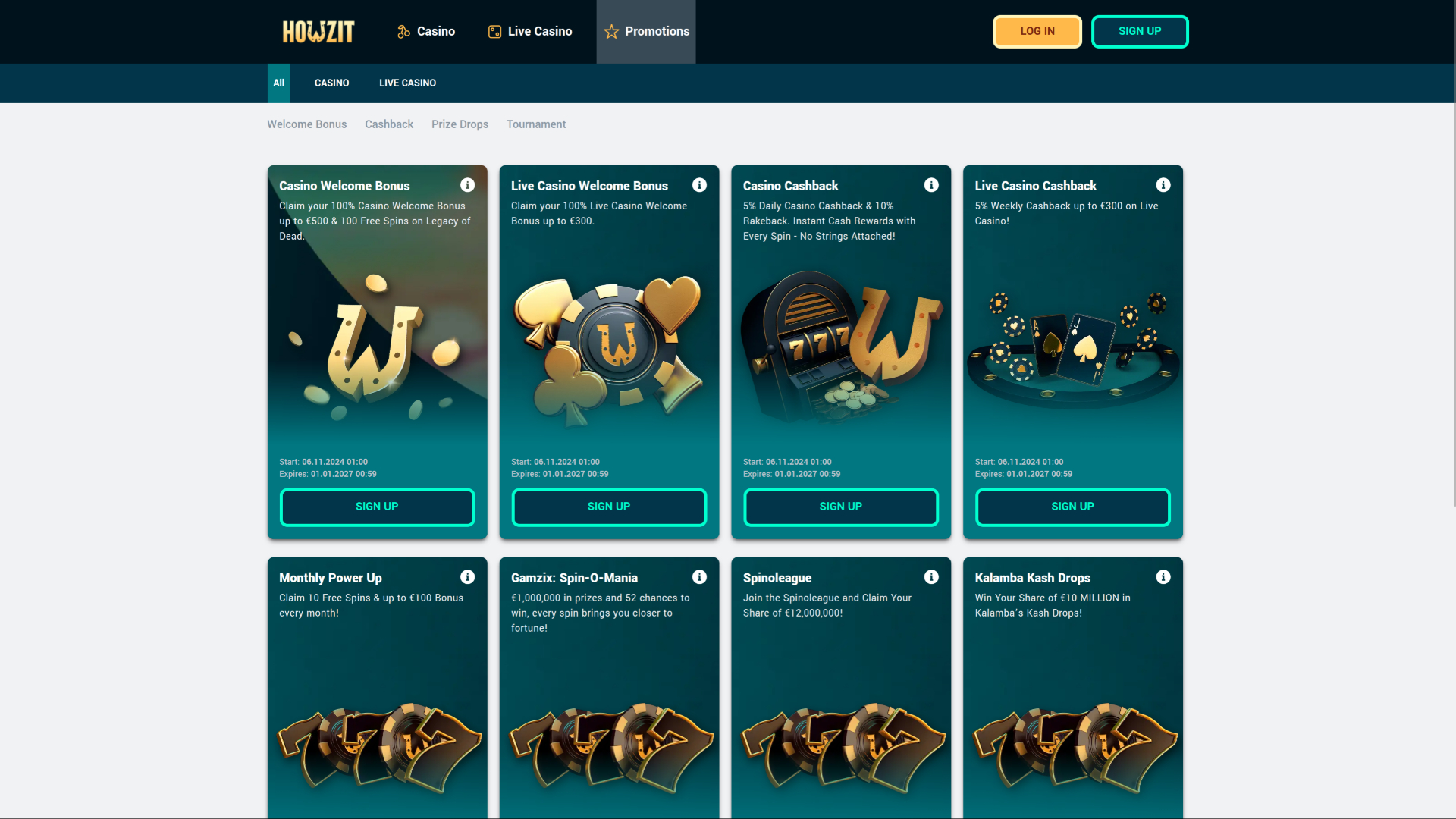 Promotions de bureau du casino Howzit