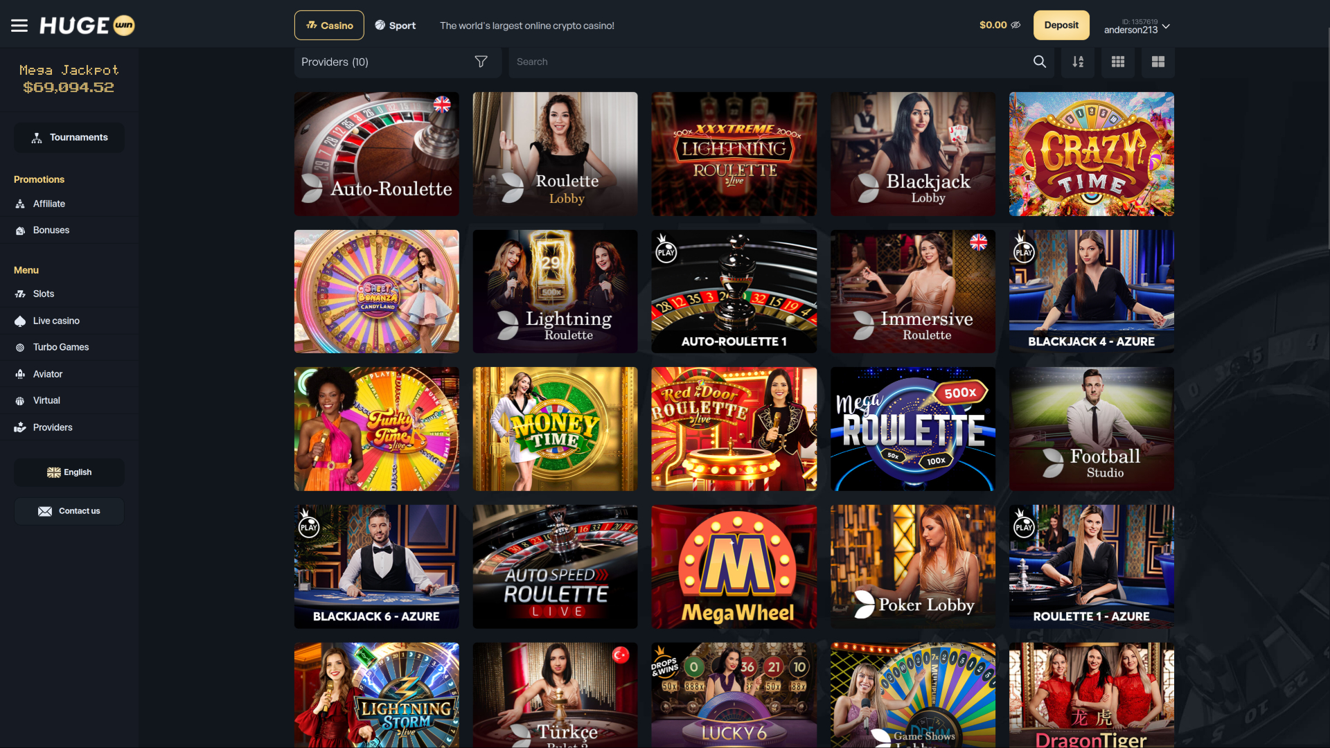 Hugewin Casino Desktop Live Dealer