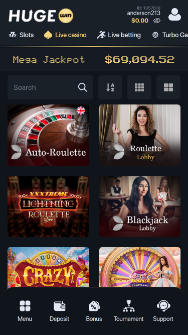 Hugewin Casino Mobile Live Dealer