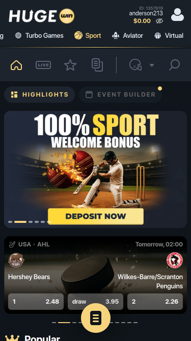 Hugewin Casino Mobile Sport