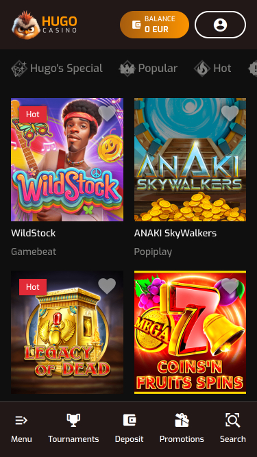 Jeux mobiles de Hugo Casino
