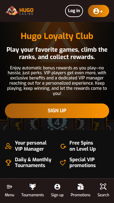 Programme VIP de Hugo Casino pour mobile