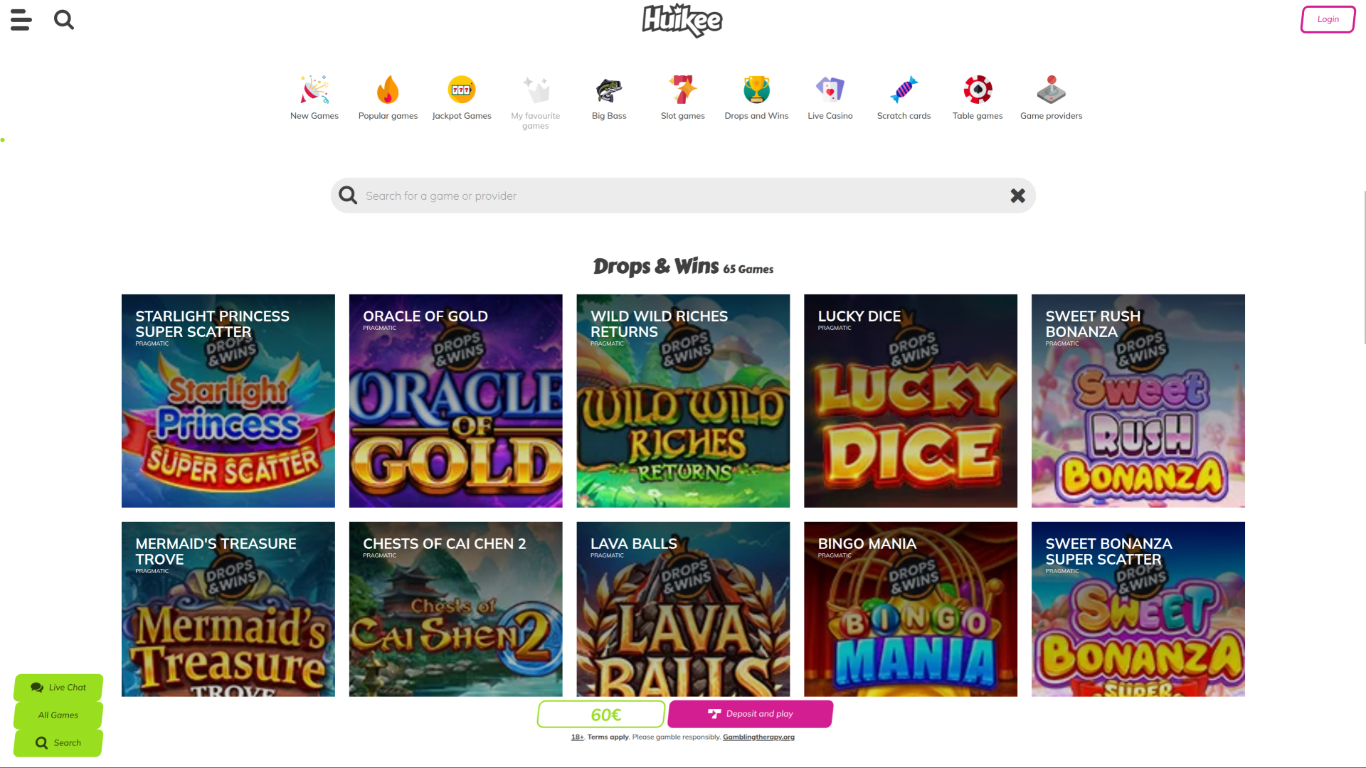 Huikee Casino Desktop : Gains et Chutes