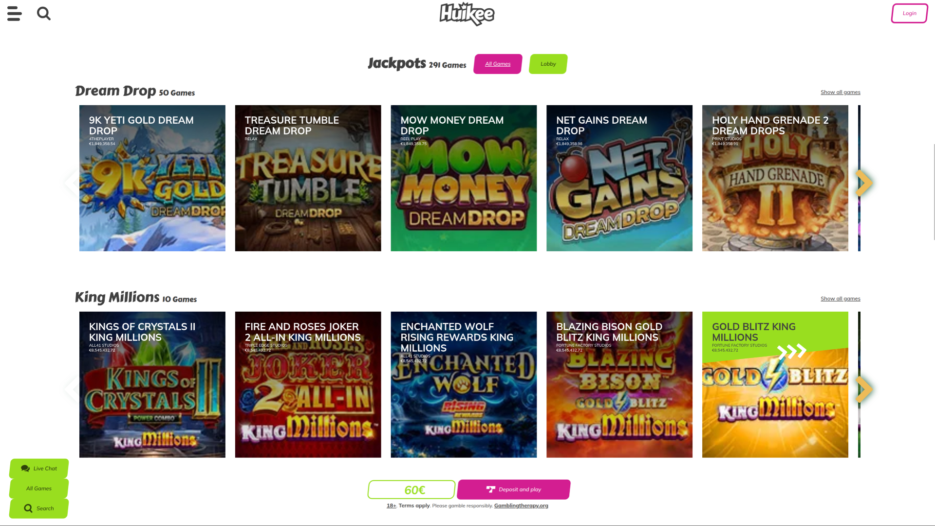 Jackpot du casino Huikee sur ordinateur