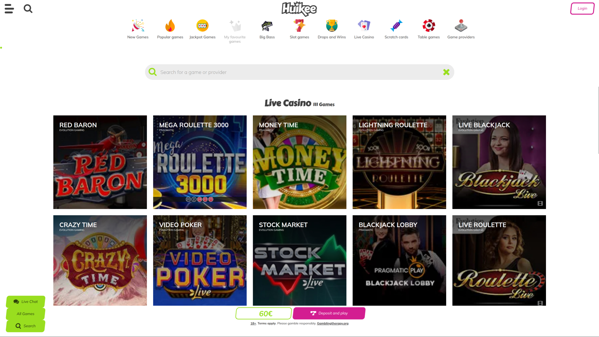 Huikee Casino sur ordinateur avec croupier en direct