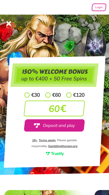 Page d'accueil mobile du casino Huikee