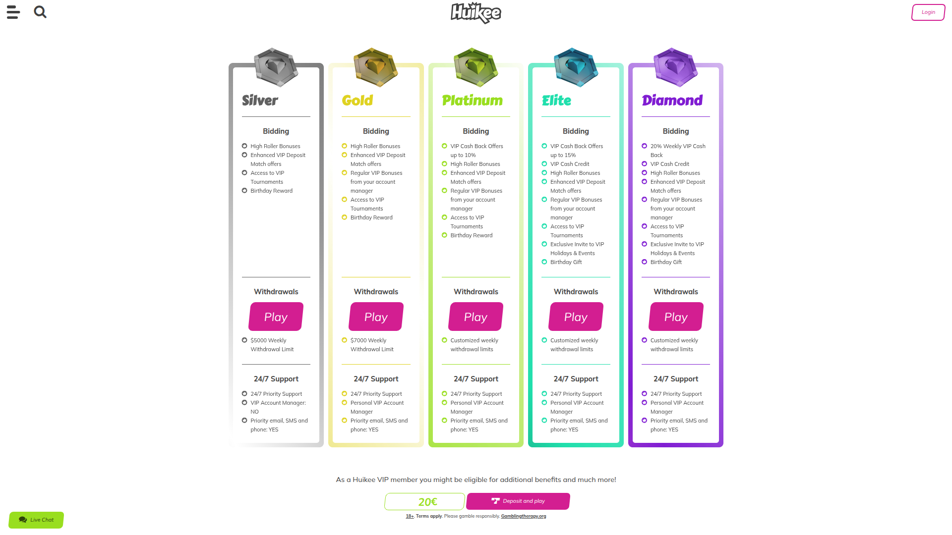 Programme VIP de Huikee Casino pour ordinateur de bureau