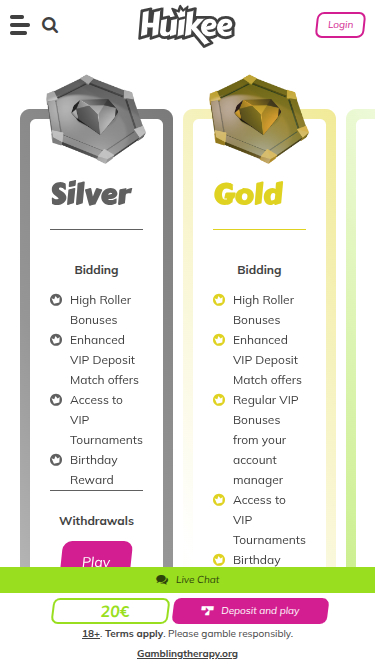 Programme VIP de Huikee Casino pour mobile