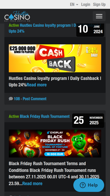 Promotions mobiles de Hustles Casino