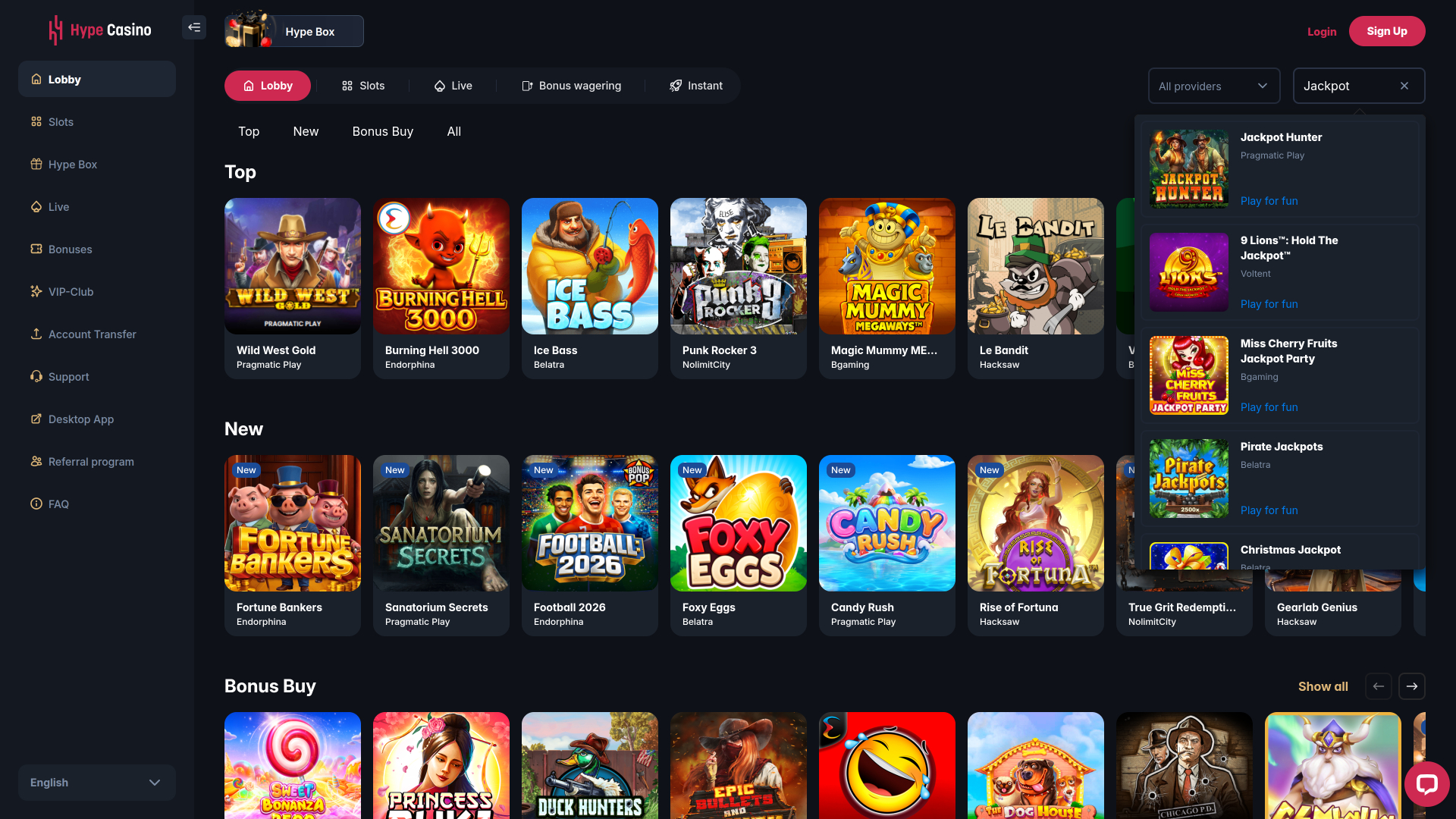 Jackpot du casino Hype sur ordinateur
