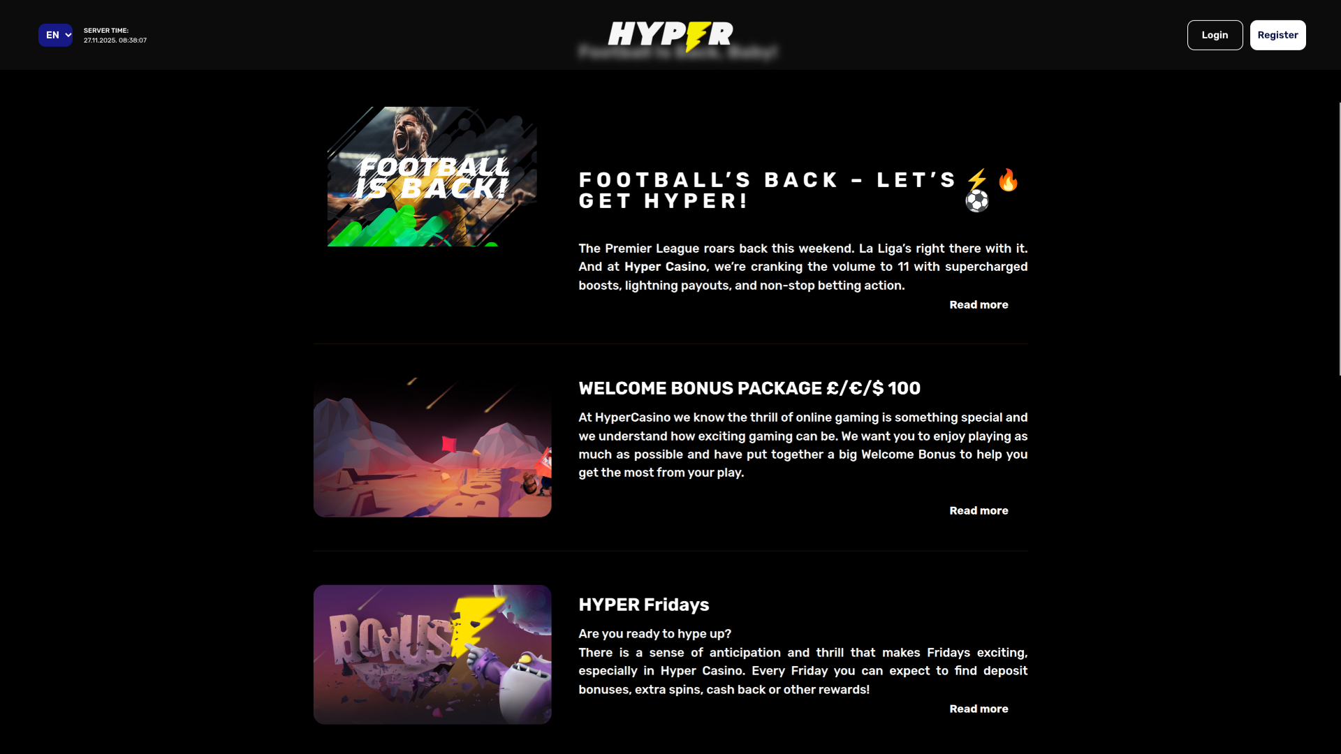 Promozioni desktop di Hyper Casino