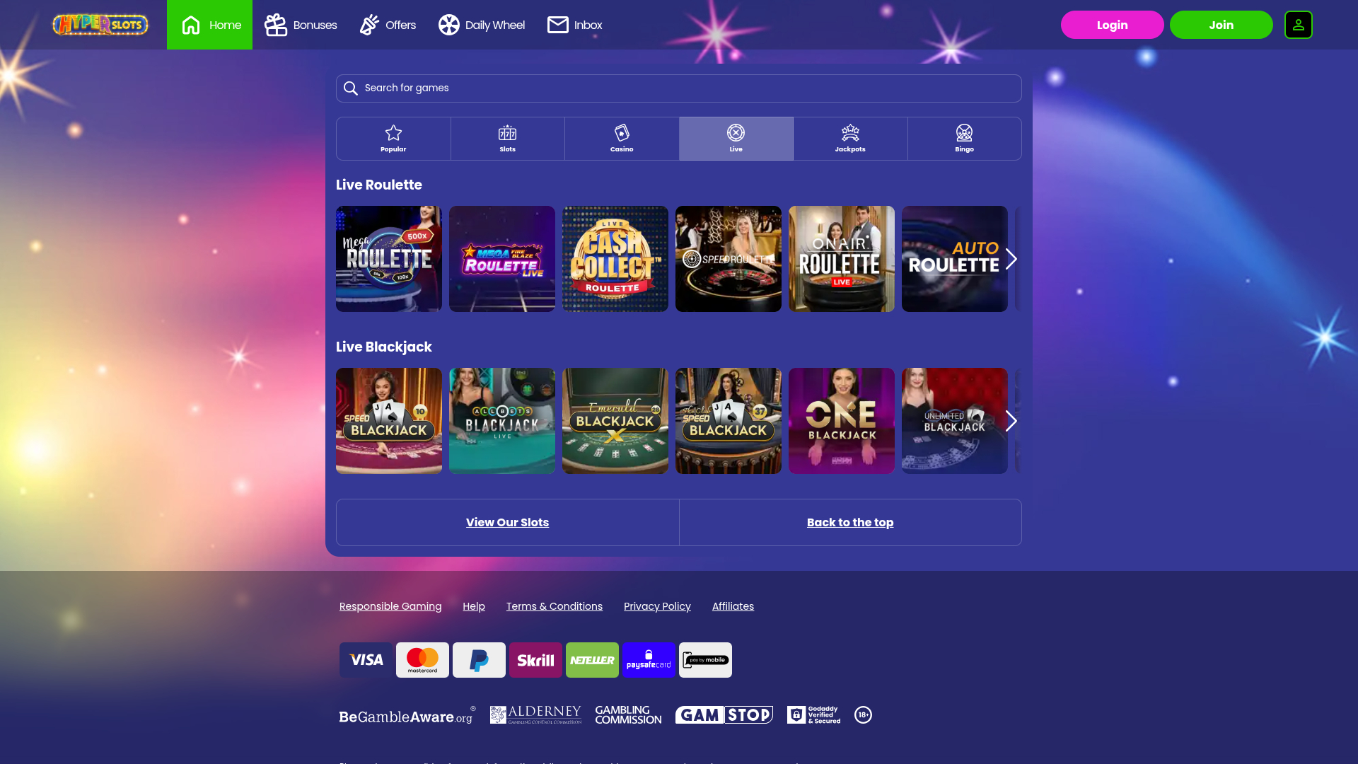 Hyper Slots Casino Desktop Live Dealer