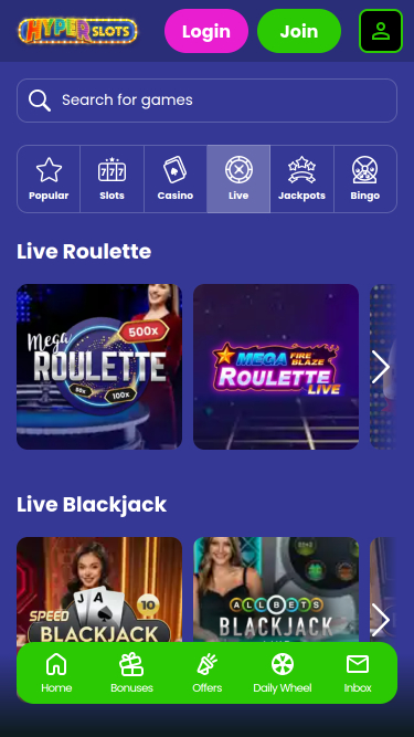 Hyper Slots Casino Mobile Live Dealer
