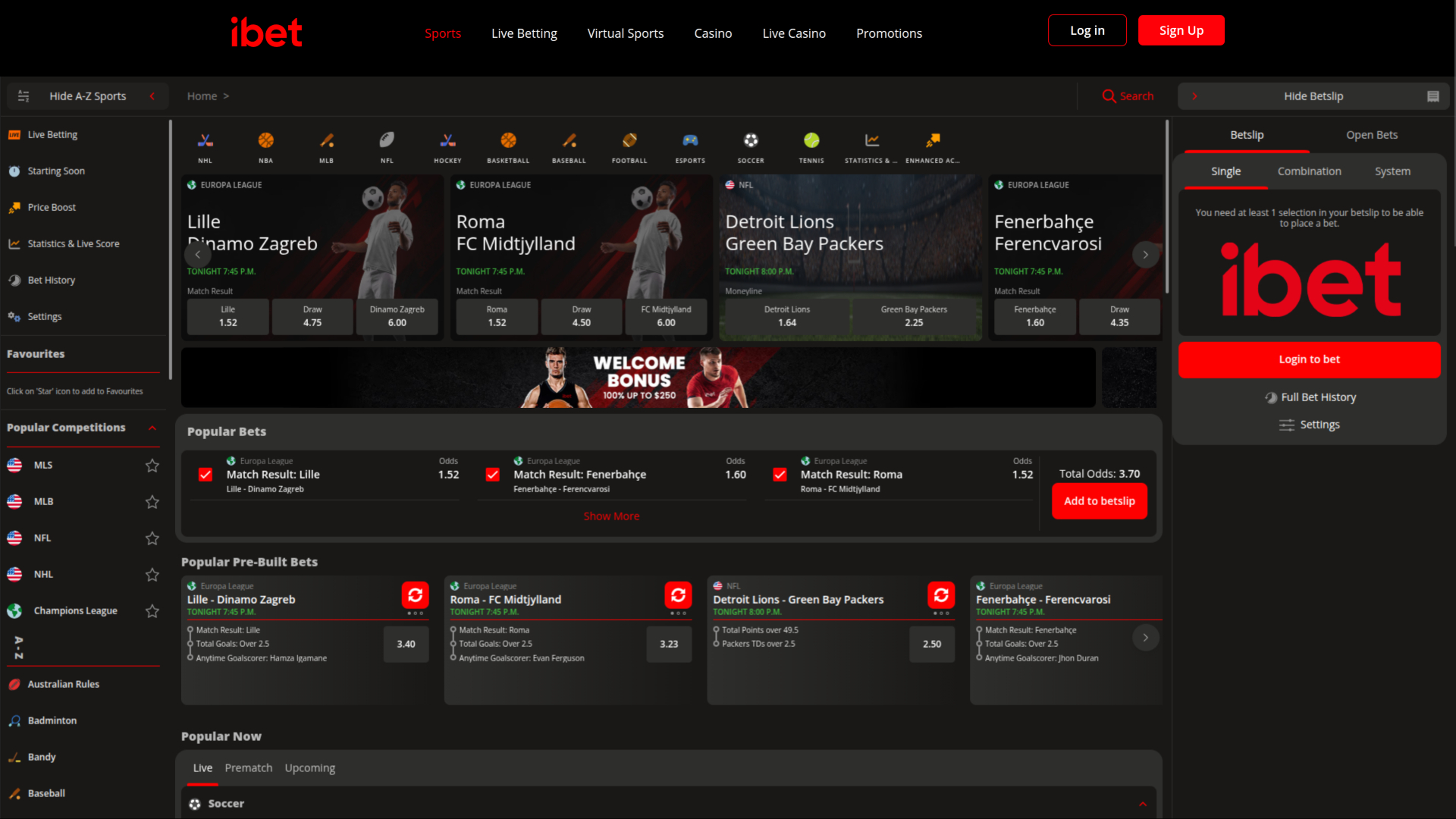 iBet Casino Desktop Sport