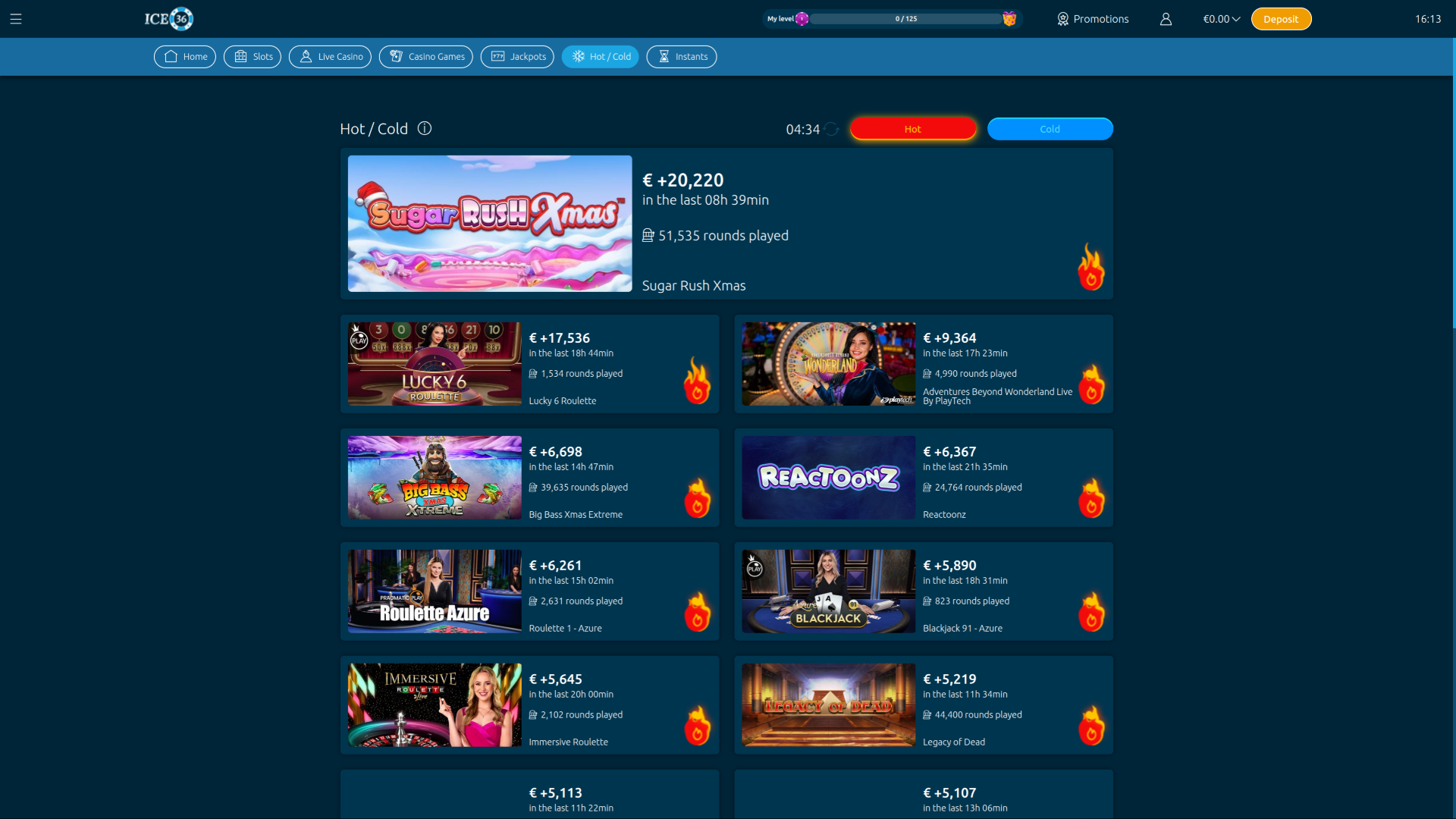 Casino Ice36 sur ordinateur portable : chaud et froid