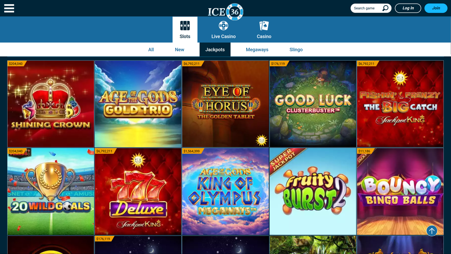 Jackpot du casino Ice36 sur ordinateur