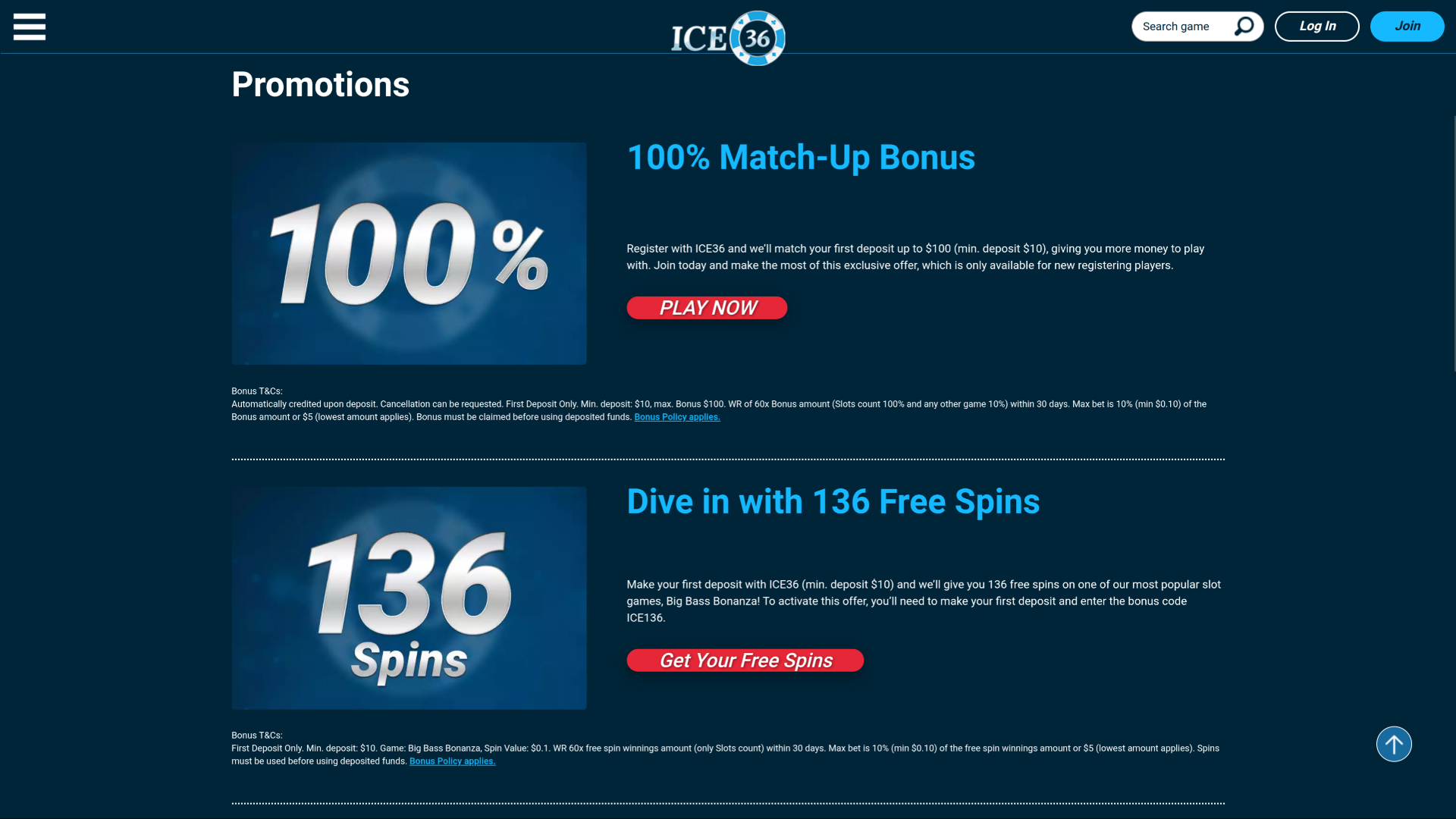 Promotions Ice36 Casino sur ordinateur