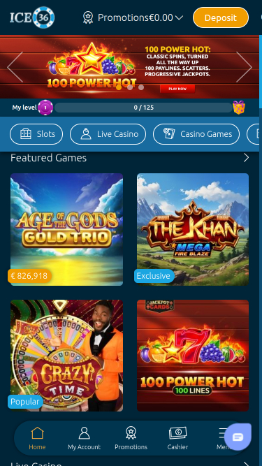Page d'accueil du casino Ice36 pour ordinateur