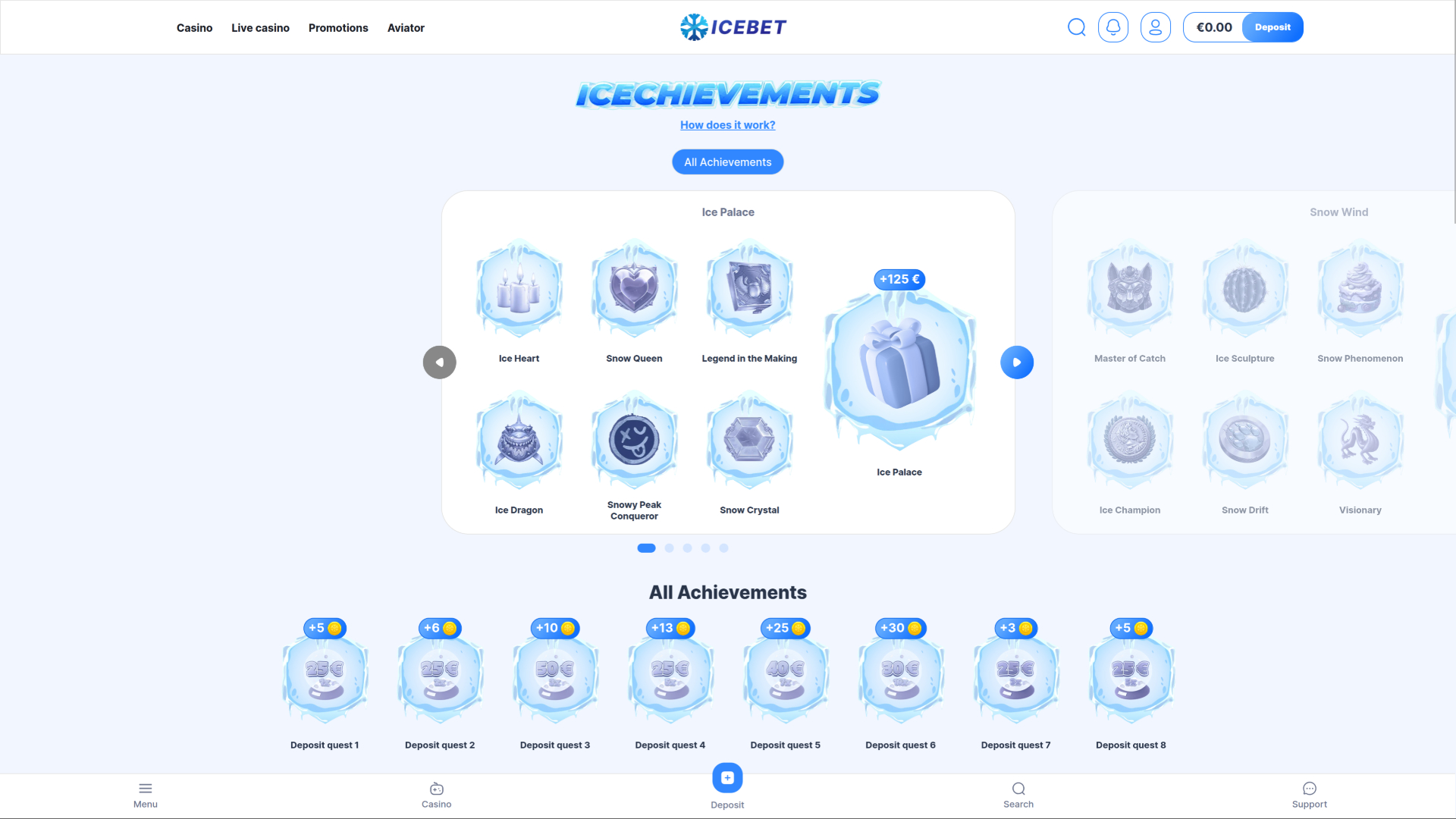 Logros del casino IceBet para escritorio