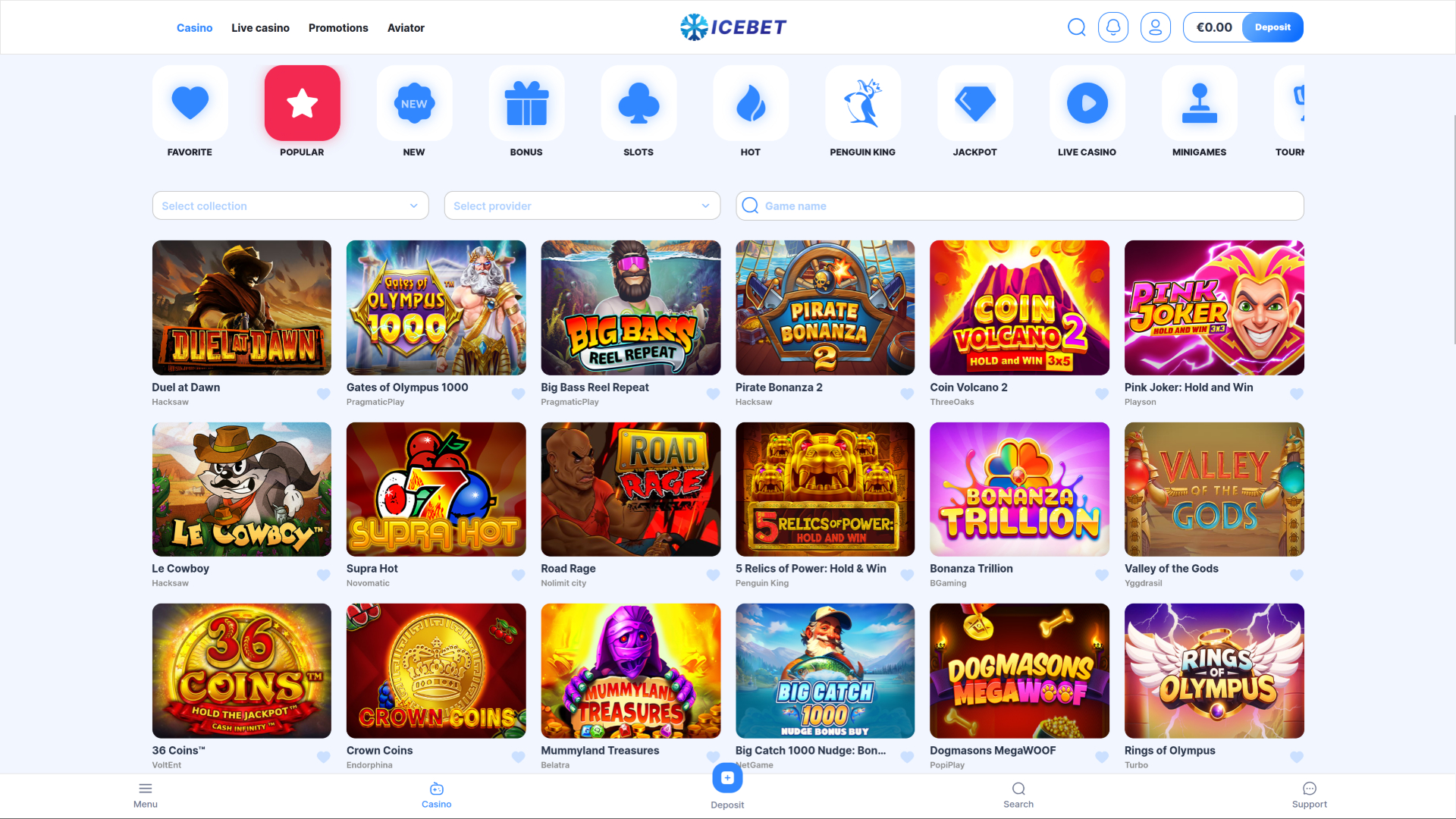 Juegos de escritorio del casino IceBet