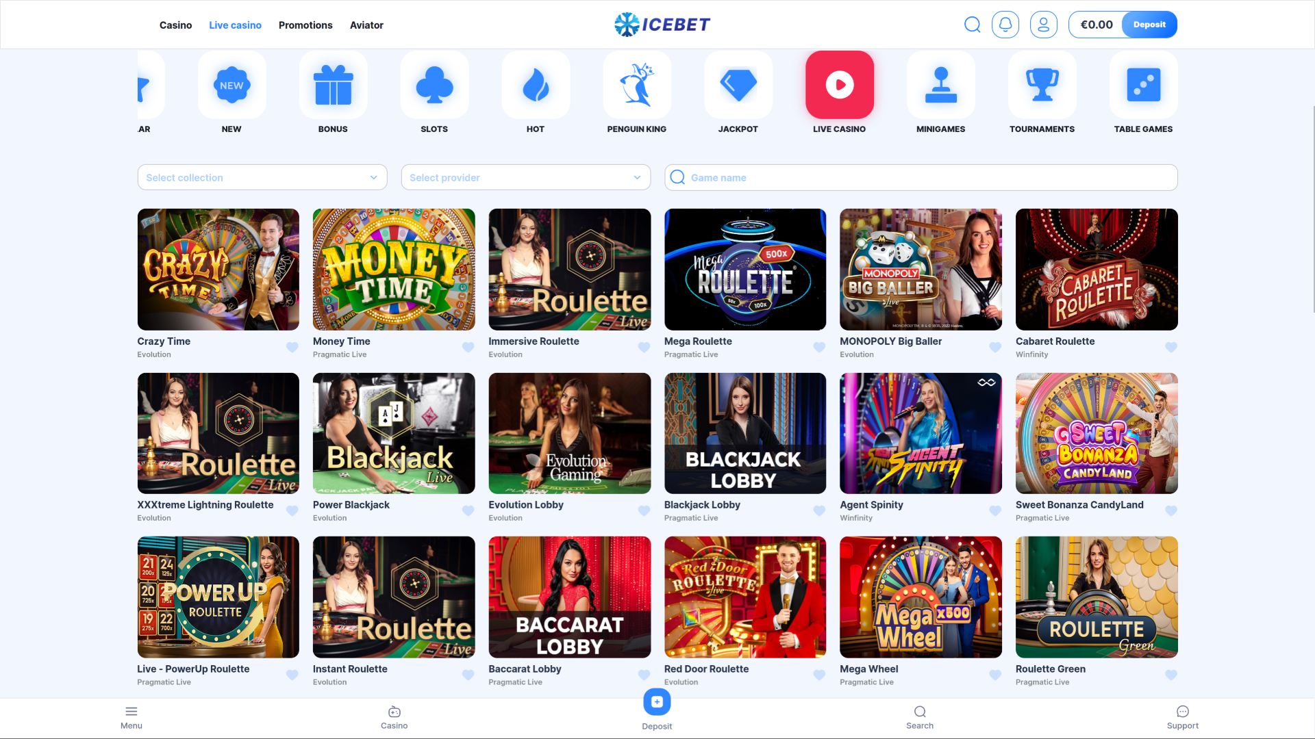 Casino IceBet con crupier en vivo de escritorio