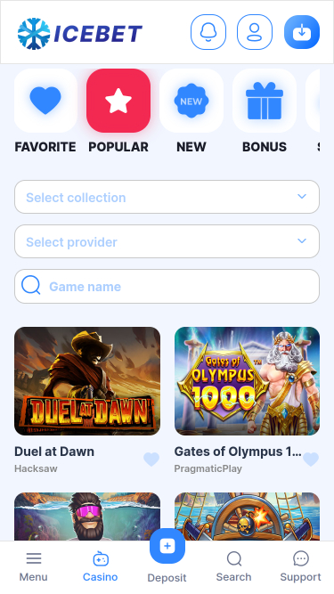 Juegos móviles del casino IceBet