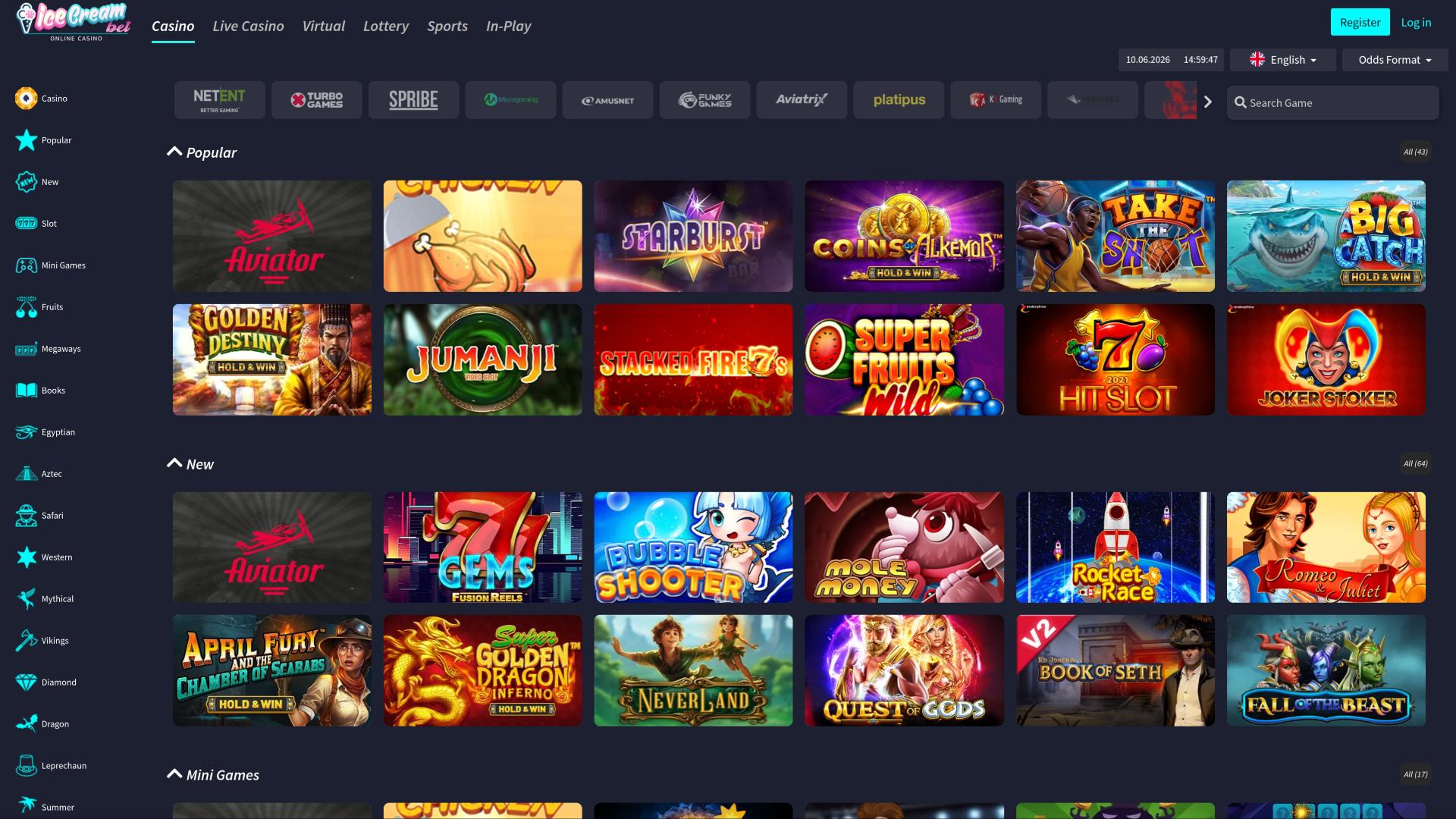 Главная страница казино IceCreamBet