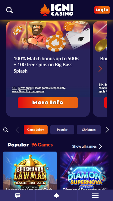Домашняя страница мобильного казино Igni