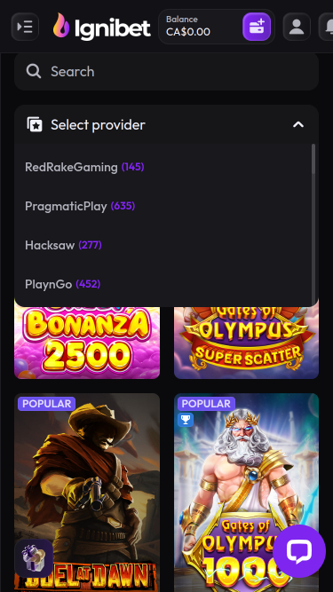 Développeurs de jeux de casino Ignibet Mobile