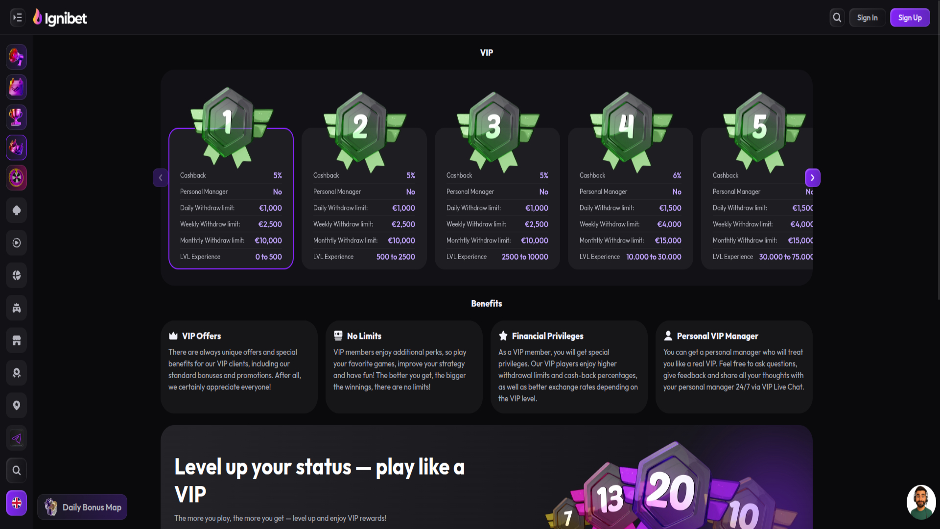 VIP-Screenshot von Ignibet Casino für Desktop