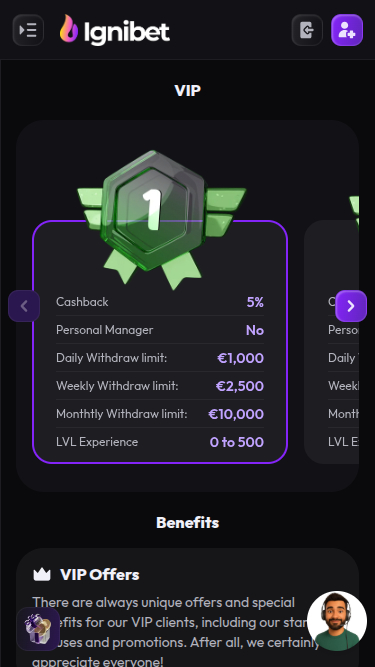 VIP-Screenshot von Ignibet Casino für Mobilgeräte