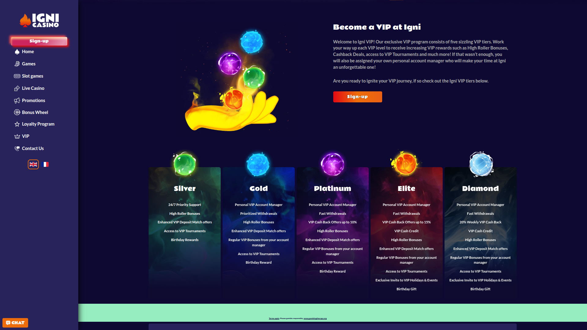 VIP-программа Igni Casino для настольной версии