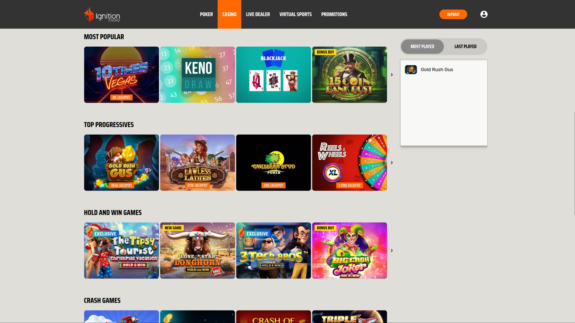 Jackpot de bureau du casino Ignition